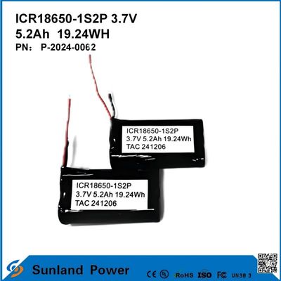ICR18650-1S2P 3.7V 5.2AH 19.24WH επαναφορτιζόμενη μπαταρία