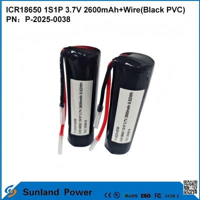 ICR18650 1S1P 3.7V 2600mAh+σύρμα ((Μαύρο PVC) μπαταρία