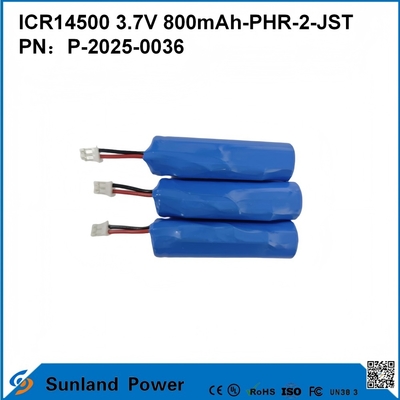 ICR14500 3.7V 800mAh-PHR-2-JST-10mm συρματική μπαταρία