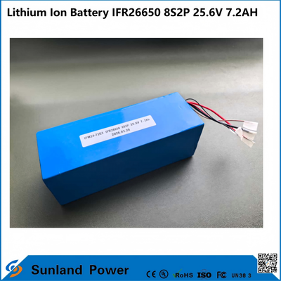 Η μπαταρία IFR26650 8S2P 25.6V 7.2Ah LiFePO4 χρησιμοποιείται ευρέως σε ηλιακά συστήματα παρακολούθησης, τηλεπικοινωνιακές παροχές ηλεκτρικής ενέργειας, φορητά όργανα και συμπαγή AGV